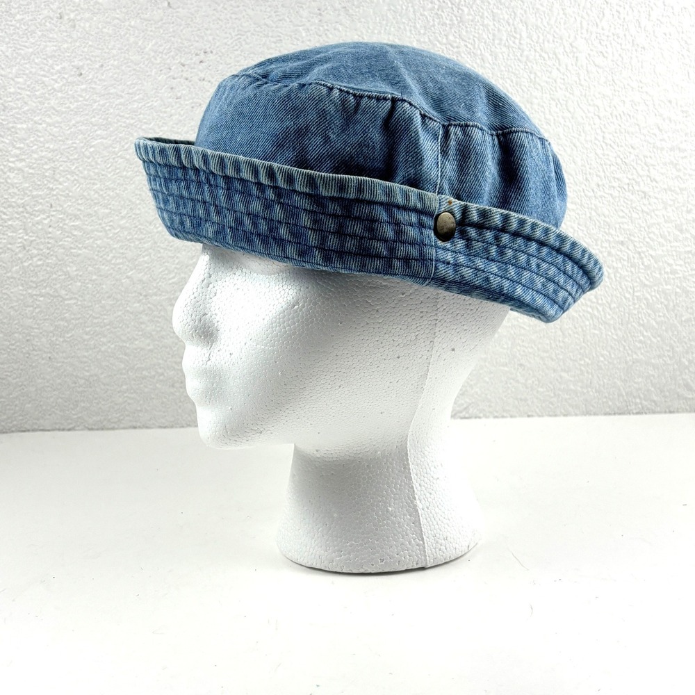 Denim Bucket Hat Womens 56cm Blue Roll Up Brim Snap Detail Streetwear Y2K Fisher